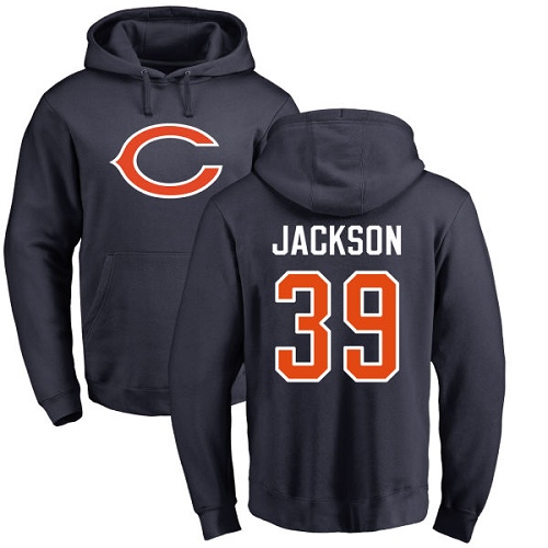 Chicago Bears Men Navy Blue Eddie Jackson Name and Number Logo NFL Football #39 Pullover Hoodie Sweatshirts